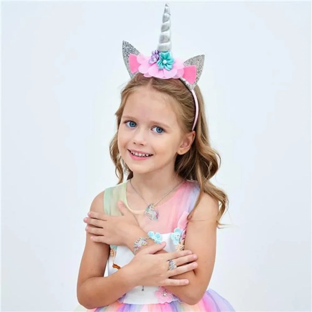 5Pcs, Little Girls Unicorn Princess Dress Up Clothes Jewelry and Headband Set